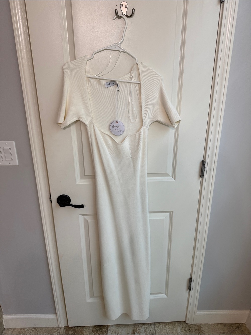 Petal & Pup Cream Ribbed Maxi Dress with Square Neck